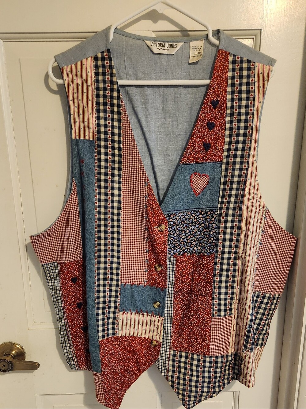 Victoria Jones Women's Patchwork Red & Blue Sleeveless Vest Size 22W